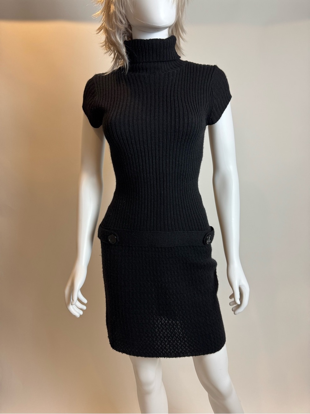 JJ Basics Ribbed Turtleneck Short Sleeve Knit Dress in Black